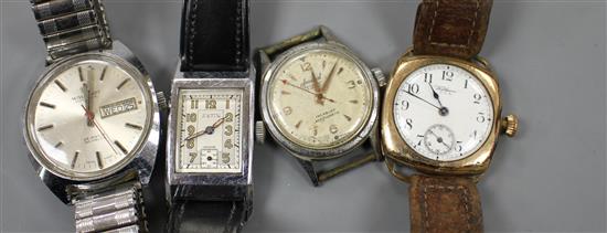 Four assorted steel / gold plated wristwatches, Waltham (2), Accurist, Astin